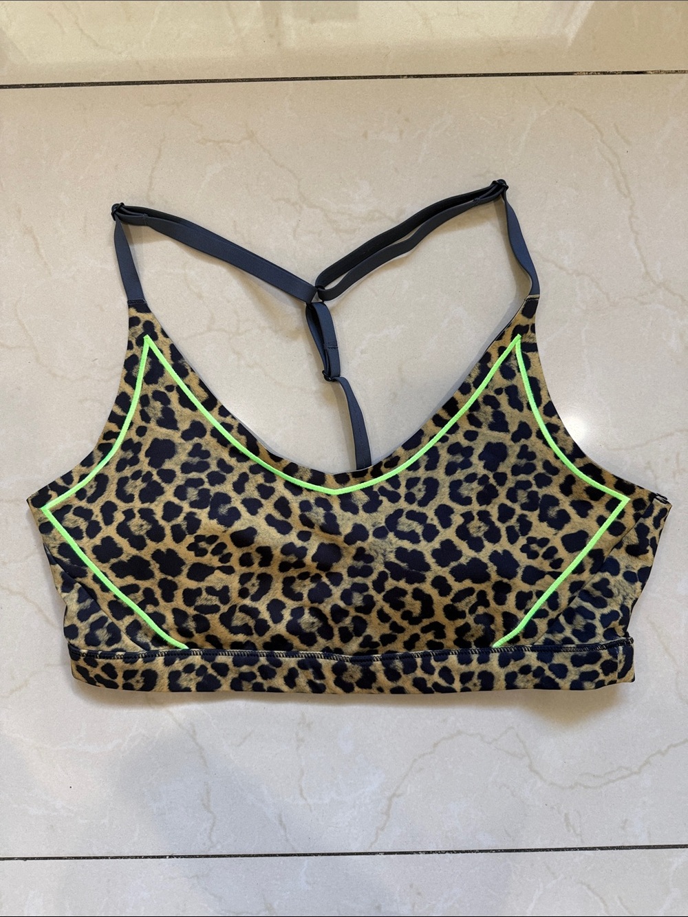 Leopard Print Sports Bralette with Neon Trim Size L